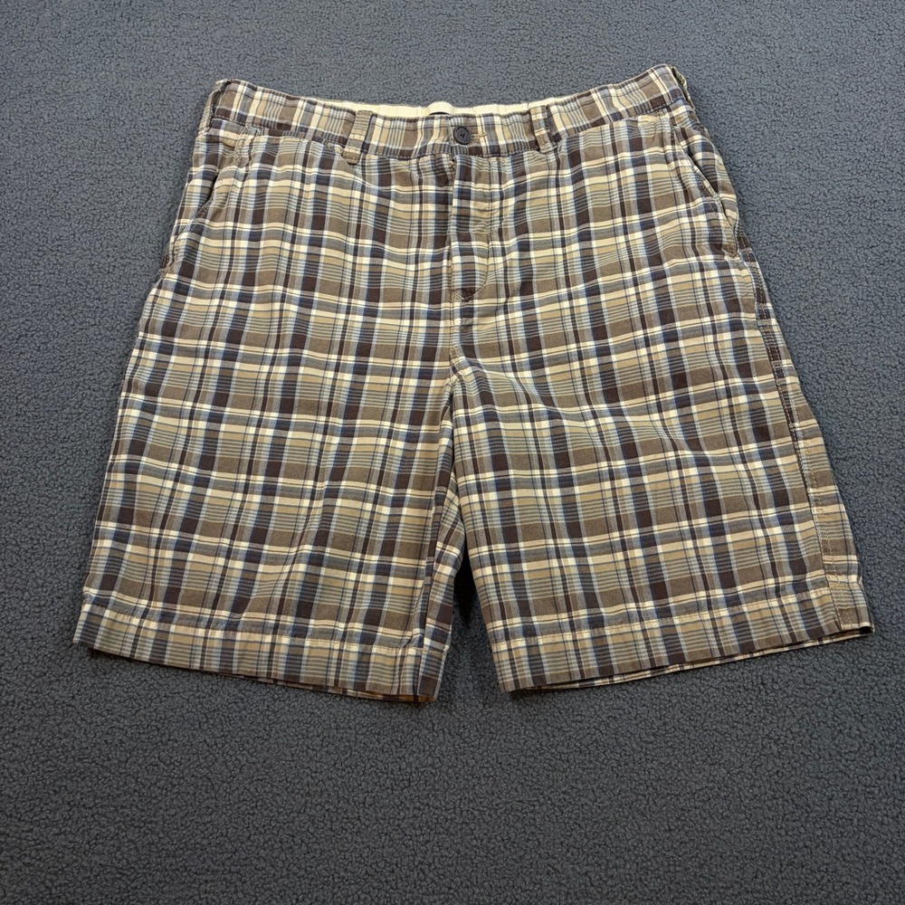 Tommy Hilfiger Shorts Mens 38 Brown Plaid Service Surplus Chino Flat Front